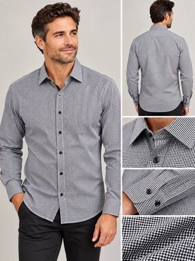 NWT Stenstroms Luxury Men's Dress Shirt in  Black White Houndstooth Micro-Check